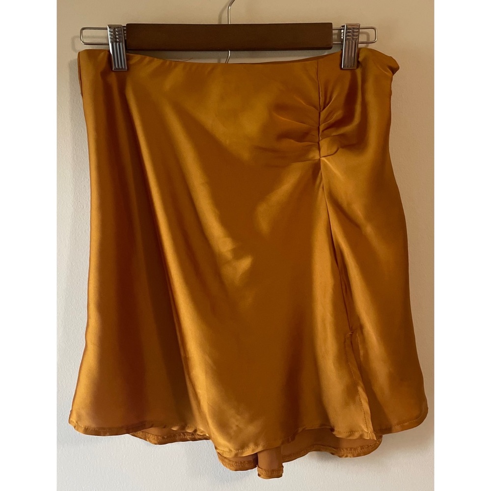 Free People Satin Ruched Mini Skirt Gold 6